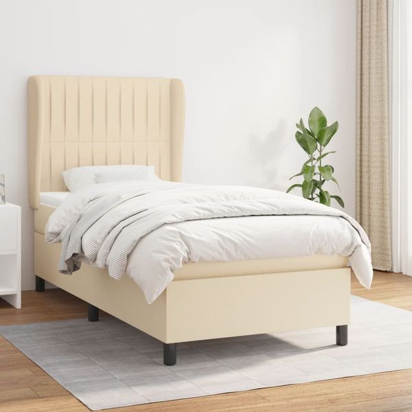 vidaXL Posteľný rám boxspring s matracom krémový 90x190 cm látka
