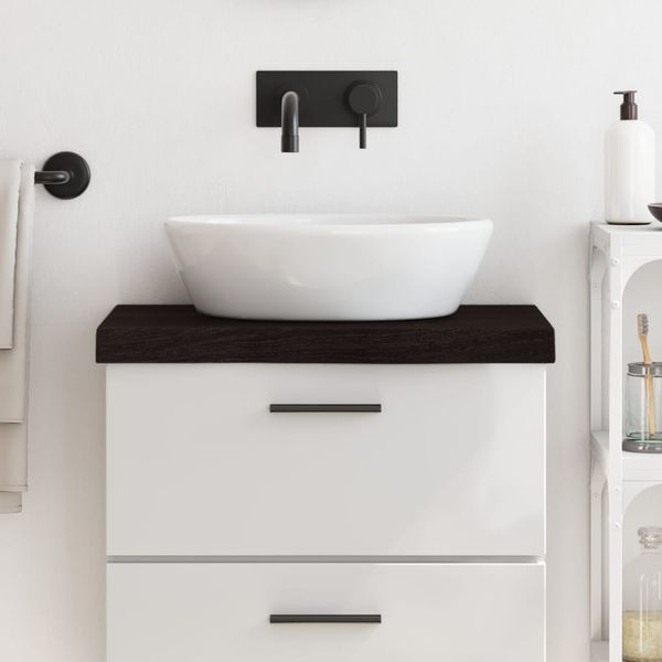 vidaXL Kúpeľňová doska tmavohnedá 60x30x(2-6) cm ošetrený masív