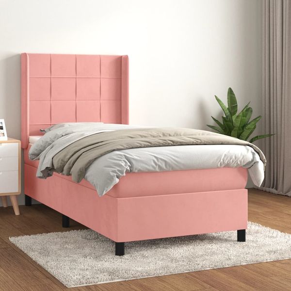 vidaXL Posteľný rám boxsping s matracom ružový 90x190 cm zamat