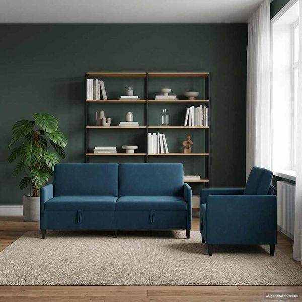 vidaXL Súprava pohovky s úložným priestorom 2 ks Modrá Polyester