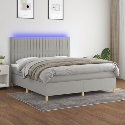vidaXL Posteľ boxsping s matracom a LED bledosivá 180x200 cm látka