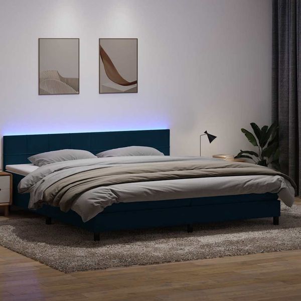 vidaXL Box Spring Posteľ s matracom a LED Tmavomodrá 200x220 cm Zamat