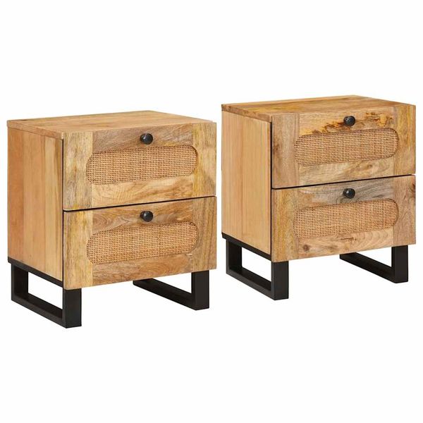 vidaXL Nočný stolík 2 pcs Prírodná 40 x 33 x 46 cm Masívne mango drevo