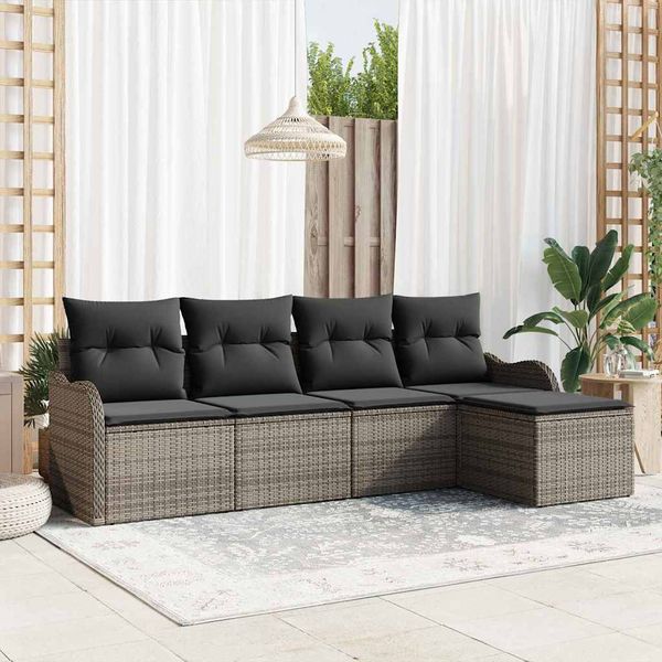 vidaXL Súprava záhradných pohoviek s vankúšom 5 pcs Sivá Poly ratan