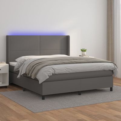 vidaXL Boxspring posteľ s matracom a LED sivá 160x200 cm umelá koža