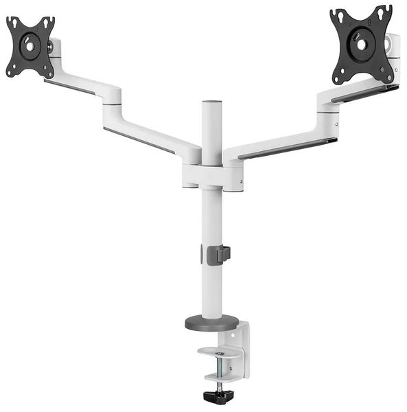 Neomounts DS60-425WH2 /Držák displeje/na stůl/17-27"/svorka+průchodka/3čepy/VESA 100X100/nosn.2x8kg/2 displeje/bílý Držák, VESA, stolní, pro 2 ploché monitory, úhloprícka 17"–27", náklon 120°, otácení 180°, rotace 360°, nosnost 16kg, bílý