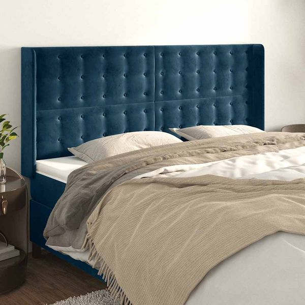 vidaXL Čelo postele so záhybmi tmavomodrá 203x16x118/128 cm zamat