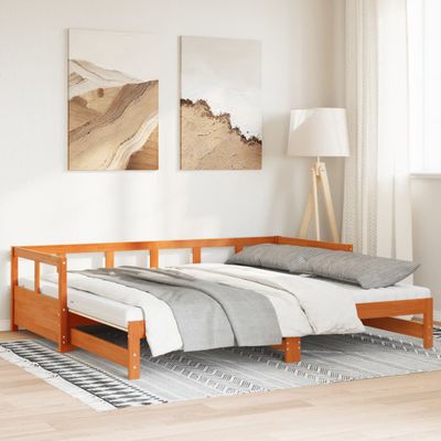 vidaXL Vysúvacia denná posteľ s matracmi, hnedá 80x200 cm, borovica
