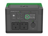 Schneider OffGrid 330 - Prenosná napájacia stanica - LCD, 2 zásuvky BS1363, sínusový priebeh, 3 USB-A, 1 USB-C, bezdrôtová nabíjačka - AC 230 V - 330 watt - lítium-iónová - 332 Wh - výstupné konektory: 2 - Veľká Británia - čierna, zelená