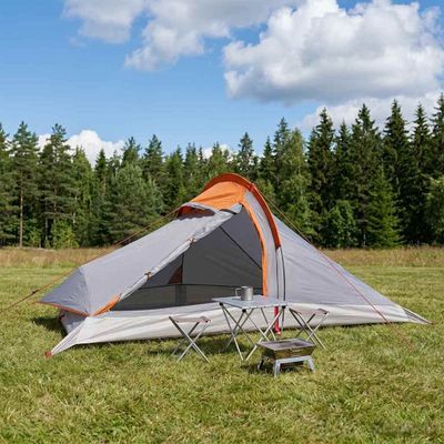 vidaXL Stan na batohovanie Šedá a oranžová Pre 4 osoby