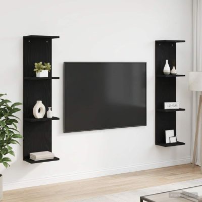 vidaXL Stenná polica 2 ks Čierny dub 25 x 15 x 100 cm Kompozitné drevo
