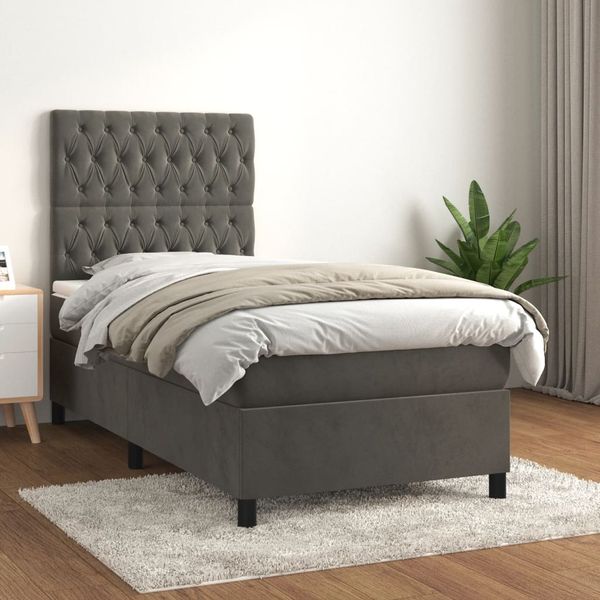 vidaXL Posteľný rám boxspring s matracom tmavosivý 90x190 cm zamat