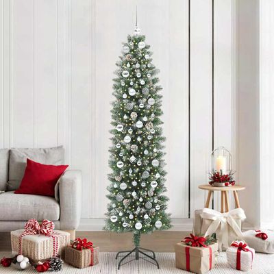 vidaXL Umelý chudý vianočný strom s 300 LED-i Zelená a biela 210 cm