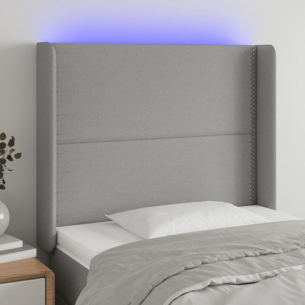 vidaXL Čelo postele s LED bledosivé 93x16x118/128 cm látka