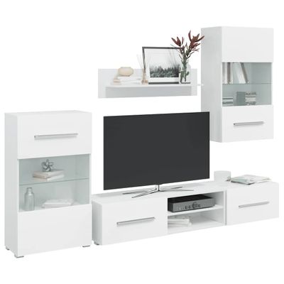 vidaXL 5-dielna obývacia/TV stena s LED osvetlením, biela