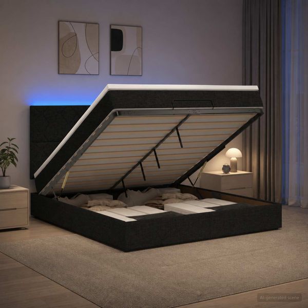 vidaXL Ottoman posteľ s matracom a LED Čierna 180 x 200 cm Látka