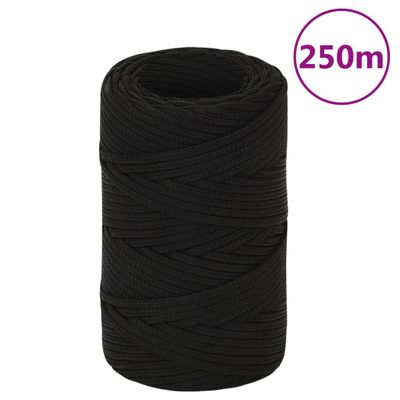 vidaXL Pracovné lano čierne 2 mm 250 m polyester