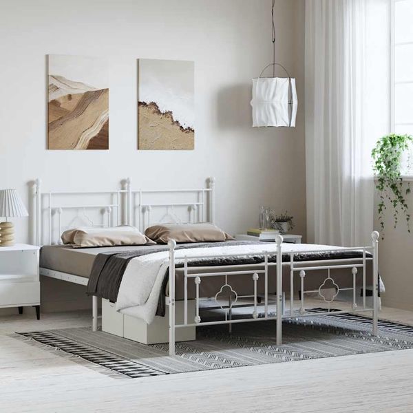 vidaXL Kovový rám postele s čelom a podnožkou biely 150x200 cm