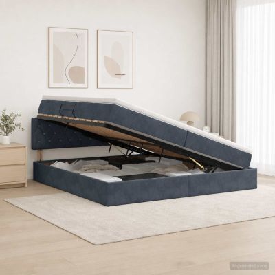 vidaXL Úložná posteľ s čelnou doskou Tmavosivá 200 x 200 cm Zamat