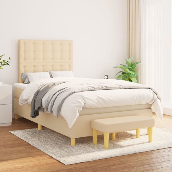 vidaXL Boxspring posteľ s matracom krémový 120x200 cm látka
