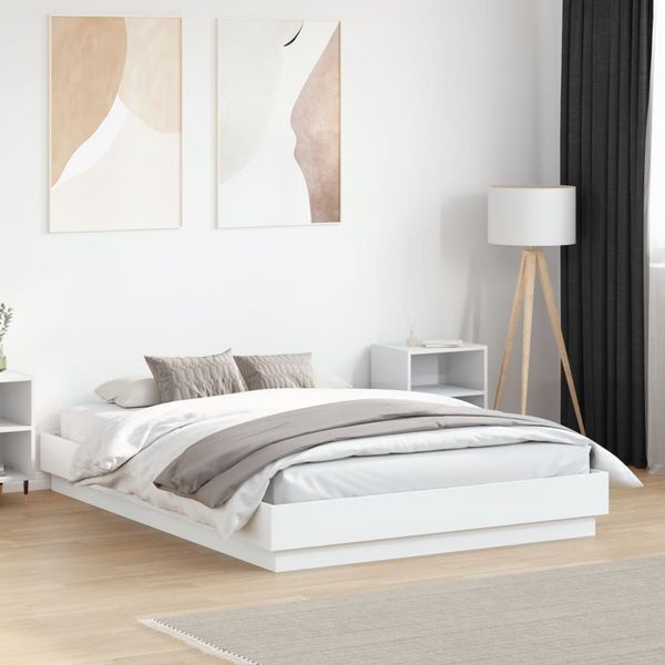 vidaXL Posteľný rám s LED svetlami biely 120x190 cm