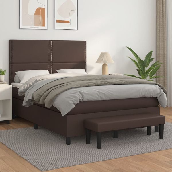 vidaXL Boxspring posteľ s matracom hnedá 140x190 cm umelá koža