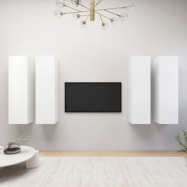 vidaXL TV skrinky 4 ks, biele 30,5x30x110 cm, kompozitné drevo