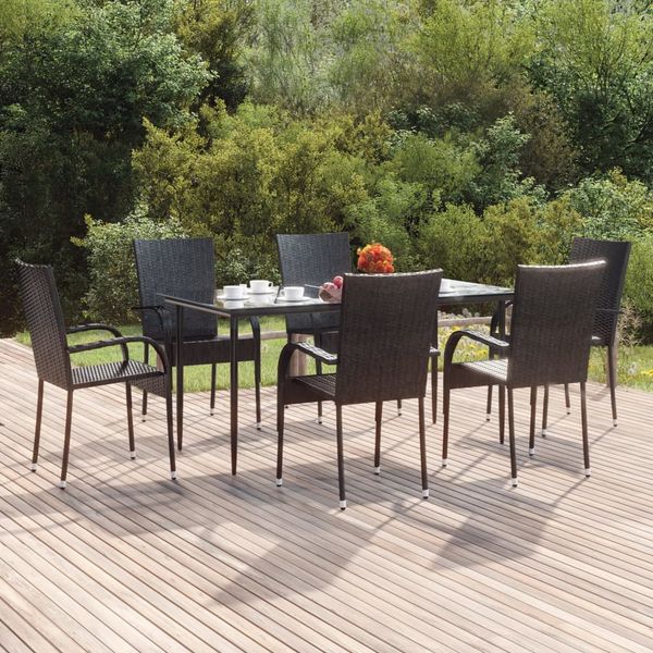 vidaXL 7-dielna záhradná jedálenská súprava čierna polyratan