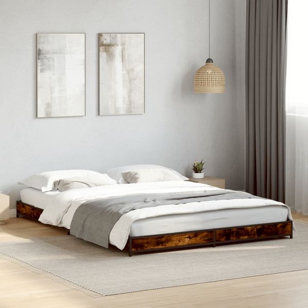 vidaXL Posteľný rám dymový dub 150x200 cm kompozitné drevo a kov
