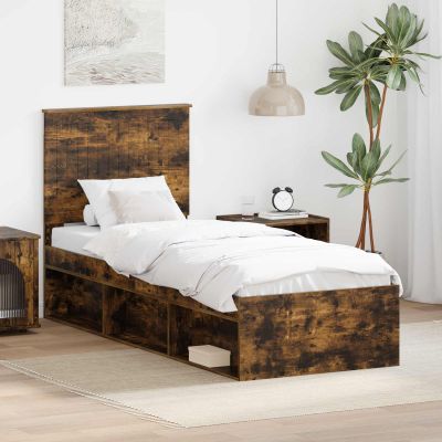 vidaXL Rám postele Dymová dub 75 x 190 cm Masívne borovicové drevo