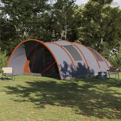 vidaXL Túlavý stan pre 8 osôb Šedá a oranžová 710 x 460 x 245 cm