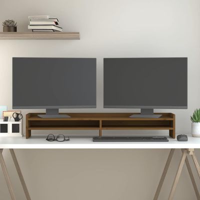 vidaXL Stojan na monitor medovo-hnedý 100x24x16 cm masívna borovica