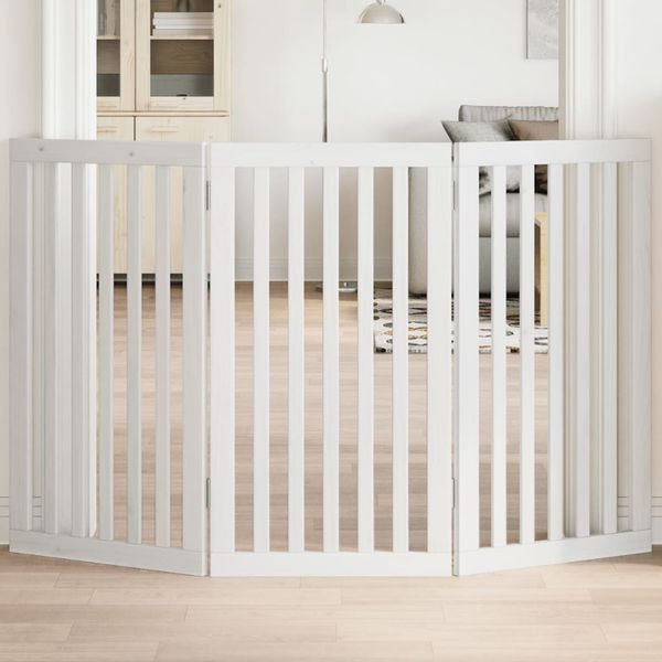 vidaXL Brána pre psa skladacia 3 panely biela 150 cm topoľové drevo