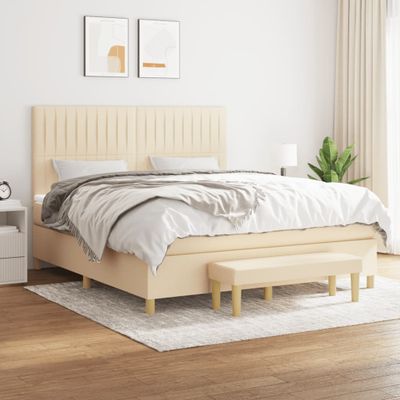 vidaXL Posteľný rám boxspring s matracom krémový 160x200 cm látka