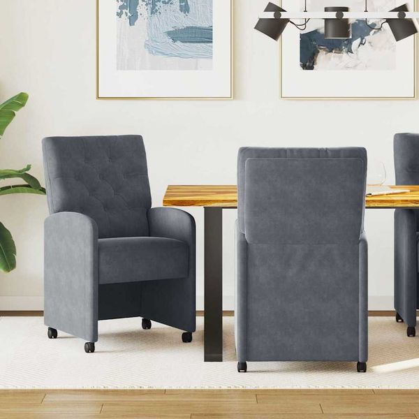 vidaXL Jedálenské stoličky na kolieskach 2 pcs Tmavo šedá Zamat