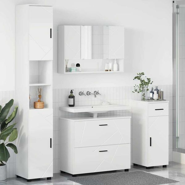 vidaXL Sada kúpeľňového nábytku so zásuvkou 4 pcs Vysoký lesk bielej