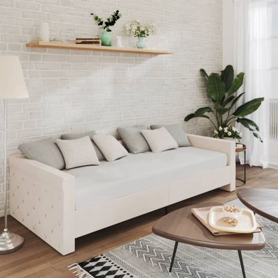 vidaXL Pohovka s matracom a USB krémová látková 90x200 cm