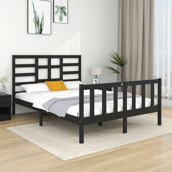 vidaXL Posteľný rám, čierny, drevený masív 135x190 cm, dvojlôžko