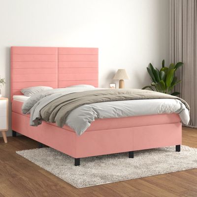 vidaXL Posteľný rám boxsping s matracom ružový 140x200 cm zamat