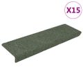 vidaXL Schodové rohože, samolepiace, 15 ks, 65x21x4 cm, zelené, s obdĺžnikovým okrajom