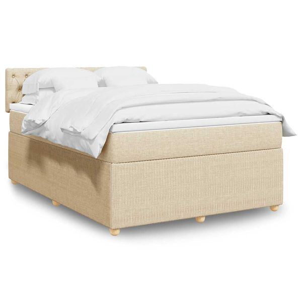vidaXL Posteľný rám boxspring s matracom krémový 160x200 cm látka