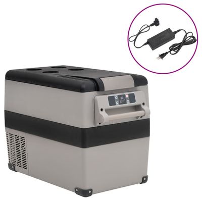 vidaXL Chladiaci box s rukoväťou a adaptérom čierno-sivý 55 l PP a PE