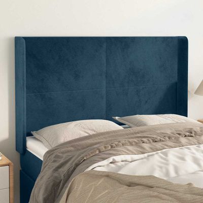 vidaXL Čelo postele so záhybmi tmavomodrá 147x16x118/128 cm zamat