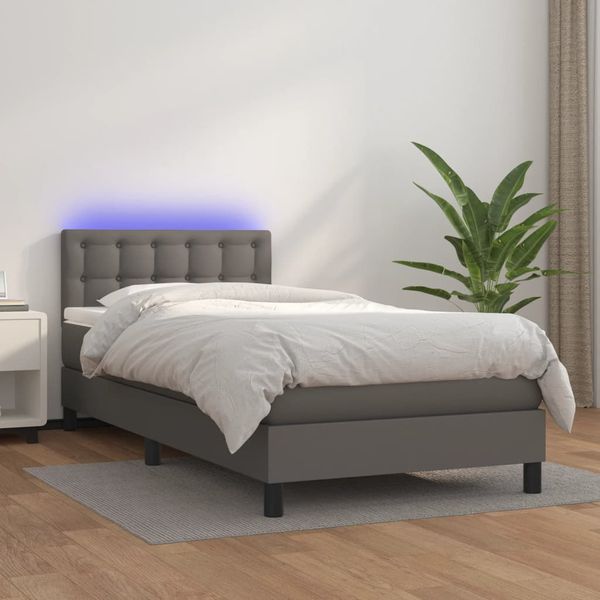vidaXL Boxspring posteľ s matracom a LED sivá 90x200 cm umelá koža