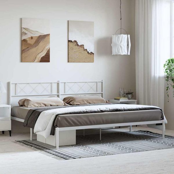 vidaXL Kovový rám postele s čelom biely 193x203 cm