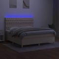 vidaXL Posteľ boxsping s matracom a LED krémová 180x200 cm látka