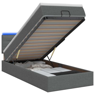 vidaXL Ottoman posteľ s matracom a LED Tmavosivá 80 x 200 cm Látka