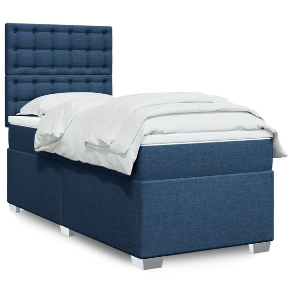 vidaXL Posteľný rám boxspring s matracom modrý 90x200 cm látka