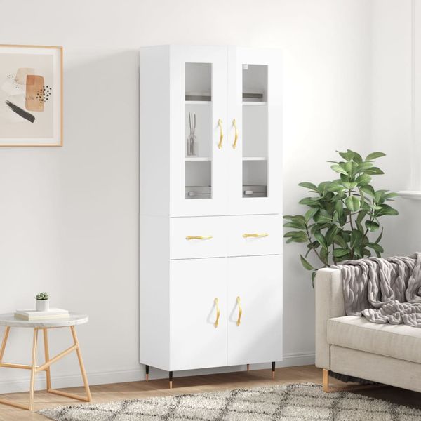 vidaXL Vysoká skrinka lesklá biela 69,5x34x180 cm spracované drevo