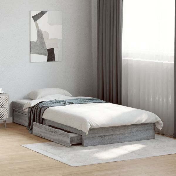 vidaXL Posteľný rám so zásuvkami sivý sonoma 75x190cm kompozitné drevo
